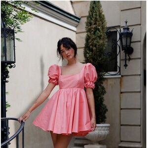 Maison Anory Pink Puff Sleeve Mini Dress